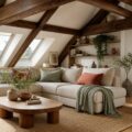 Combles aménagés avec charpente bois apparente et velux lumineux