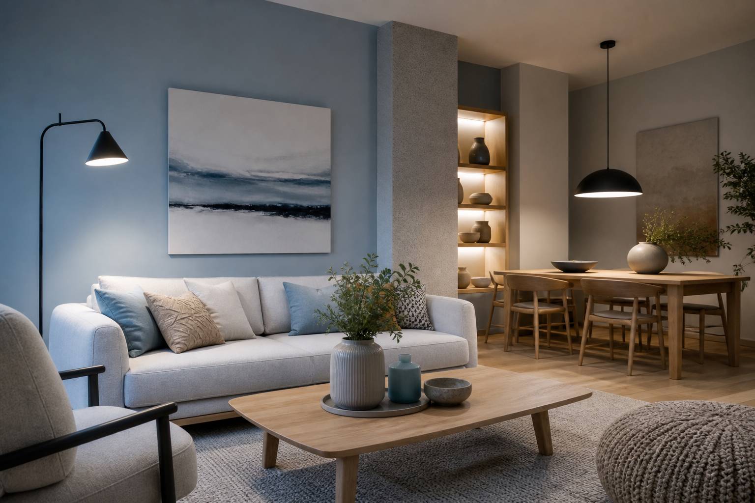 Coin salon avec éclairage design