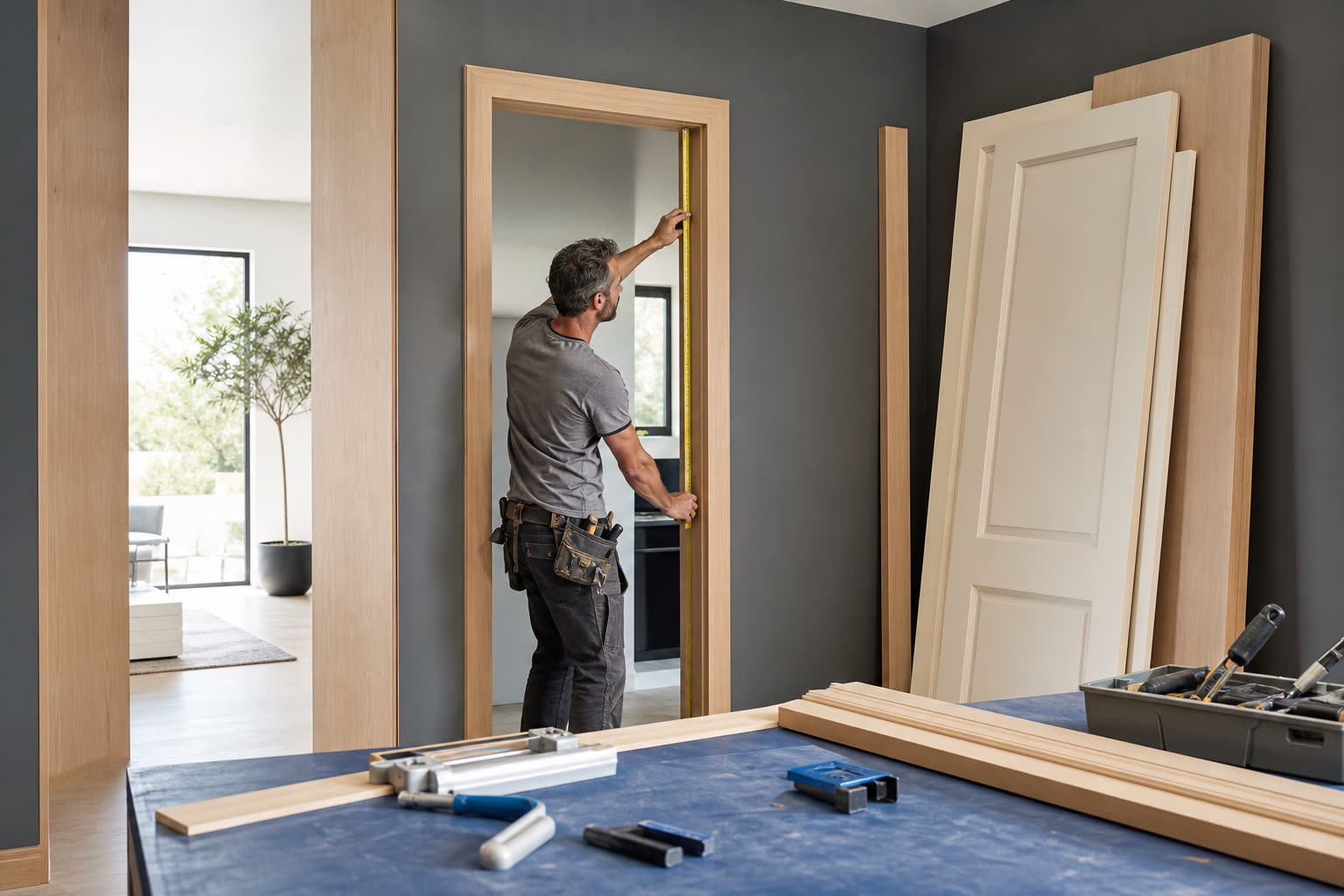 Installation et mesures de portes intérieures sur mesure - menuiserie