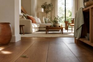 Intérieur lumineux avec sol en parquet, traitement anti-puces naturel