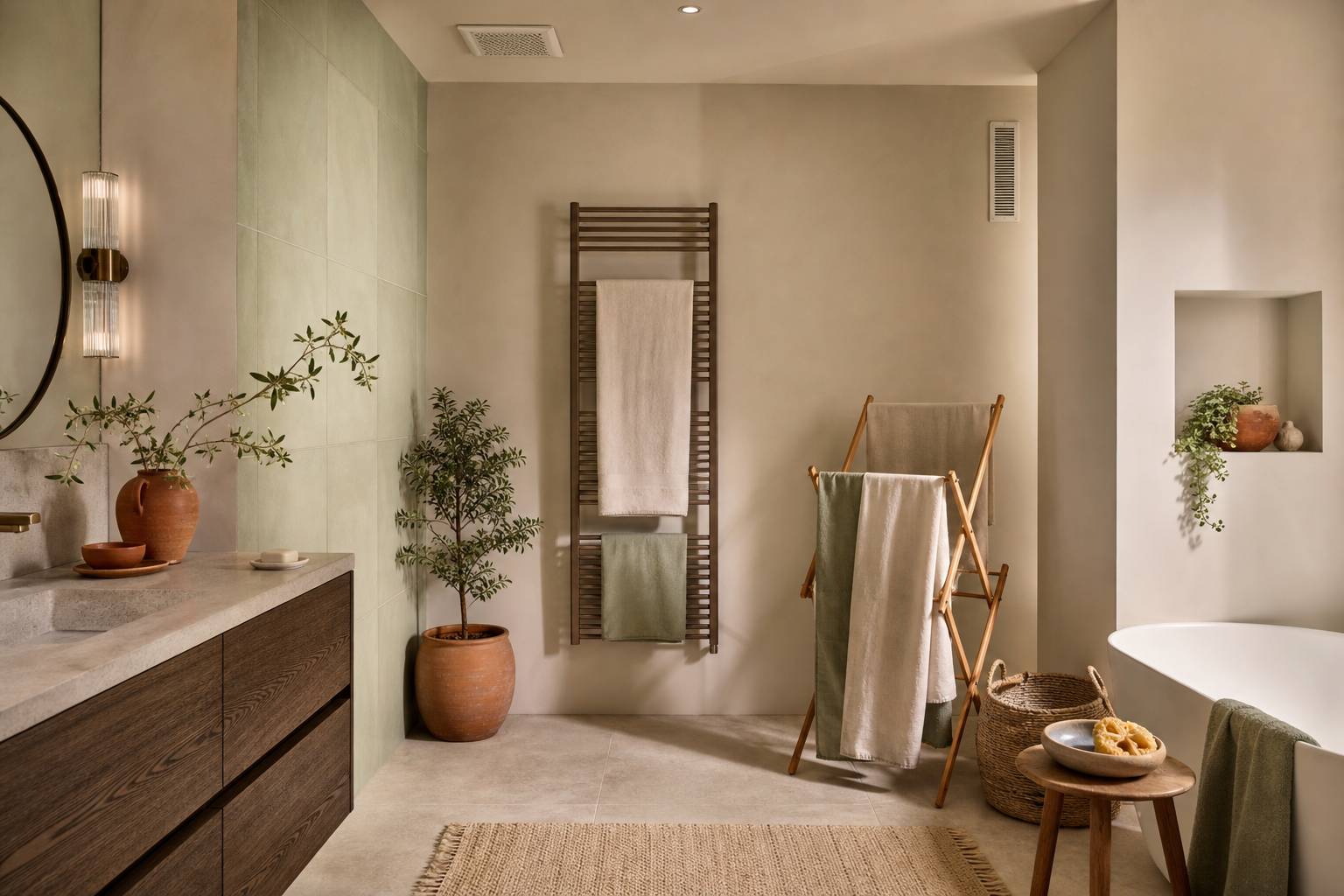 Interieur de salle de bains sans fenetre avec solutions de ventilation
