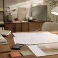 Plans de maison et calculatrice sur un bureau de suivi de budget