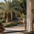 Palmier Butia Capitata au feuillage gris bleuté dans un jardin