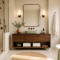 Miroir de salle de bains éclairé par des appliques latérales sans ombre