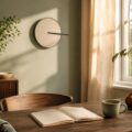 Horloge murale minimaliste dans un bureau ensoleillé