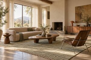 Illustration éditoriale du sujet : Astuces pour une déco salon vintage mêlant charme rétro et élégance intemporelle