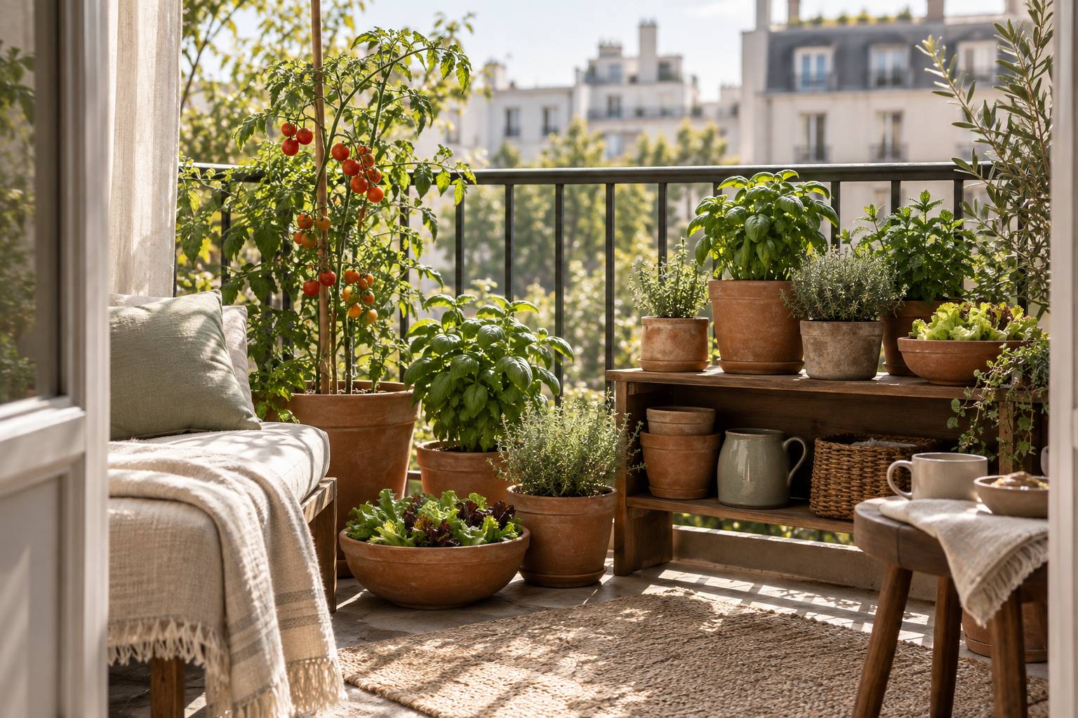 Illustration éditoriale du sujet : Cultivez votre potager directement sur votre balcon : astuces et conseils pratiques !