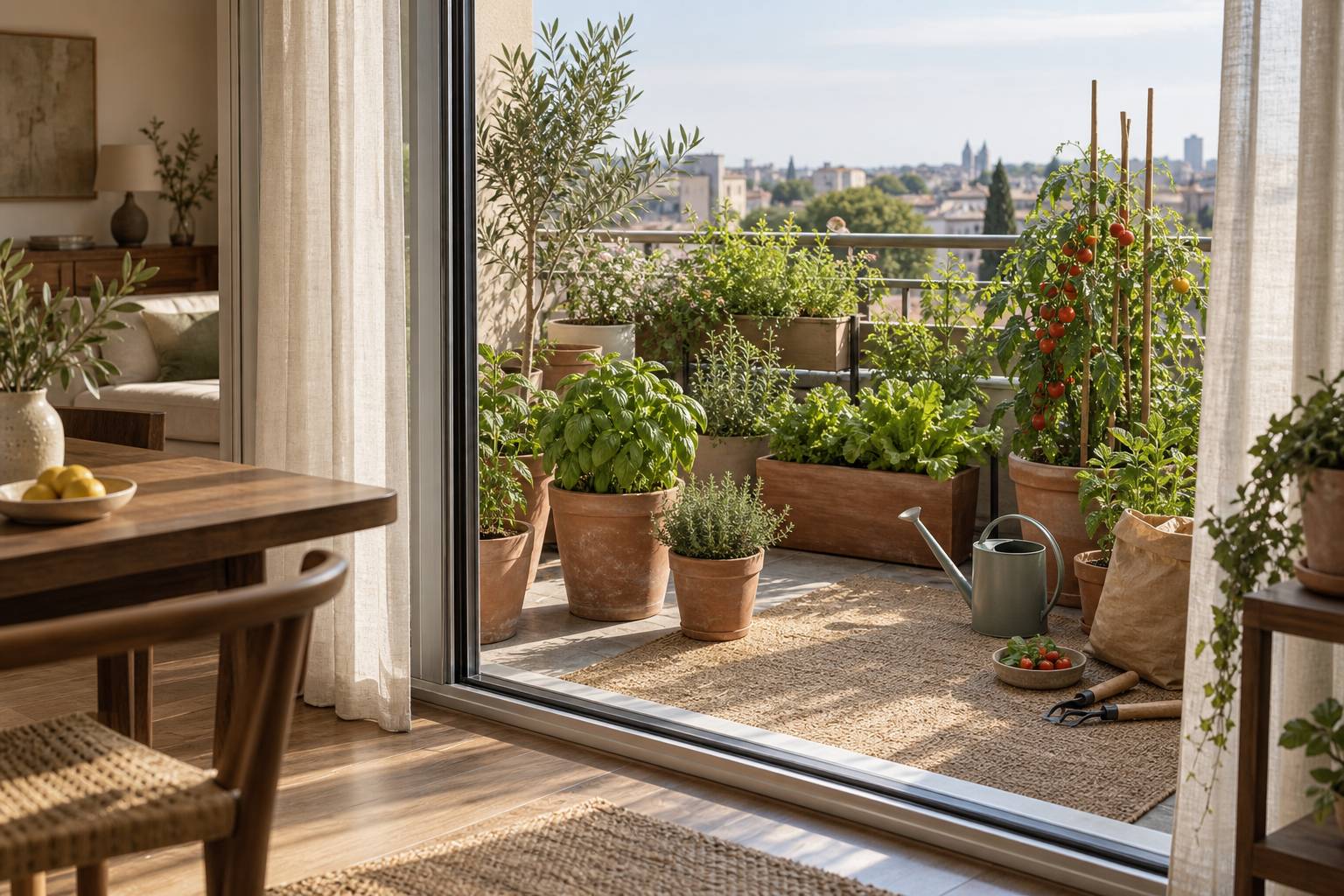 Illustration éditoriale du sujet : Cultivez votre potager directement sur votre balcon : astuces et conseils pratiques !
