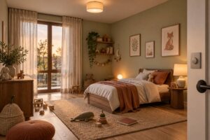 Illustration éditoriale du sujet : Éclairer une chambre d'enfant : veilleuse, variateur et lumière du soir