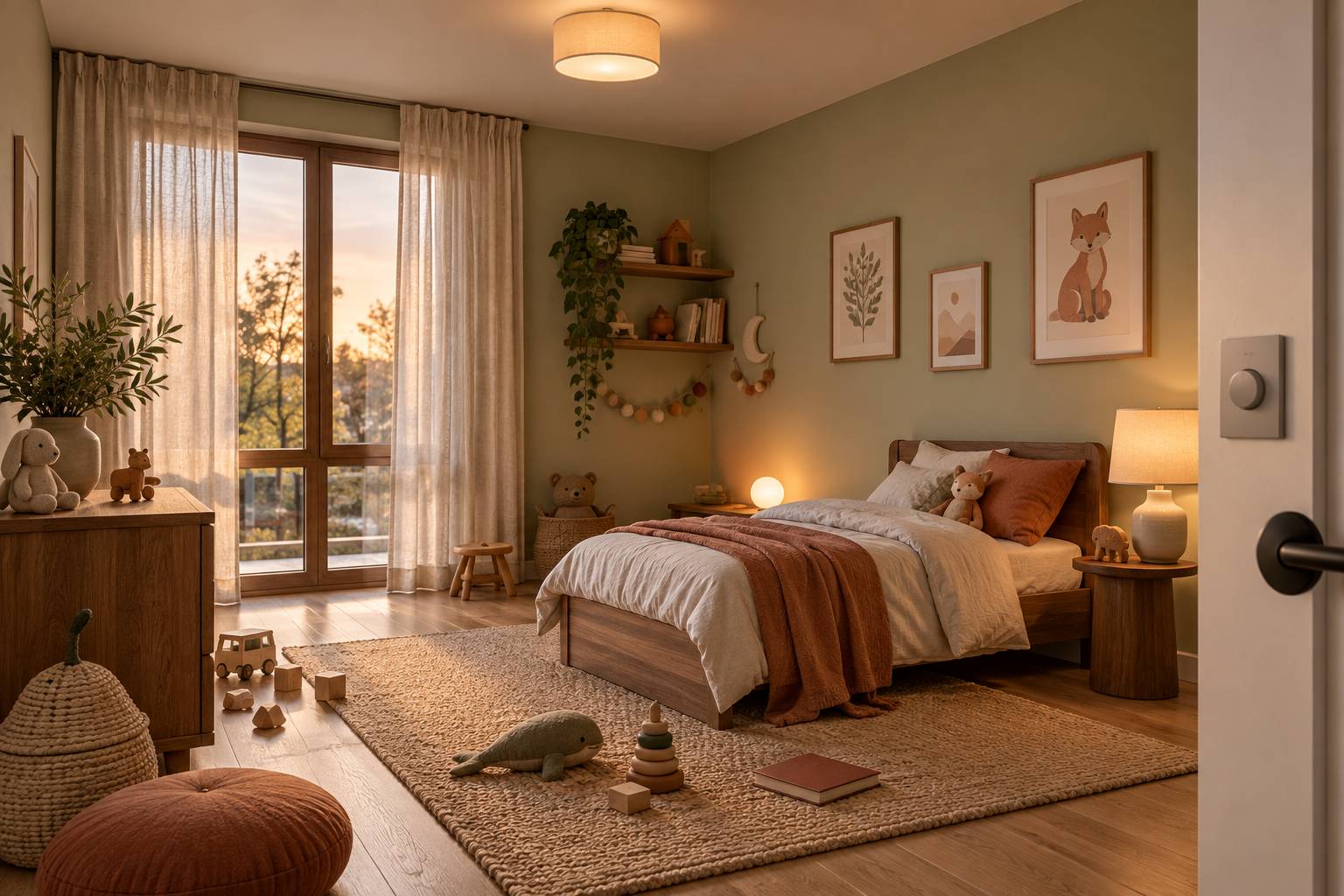 Illustration éditoriale du sujet : Éclairer une chambre d'enfant : veilleuse, variateur et lumière du soir