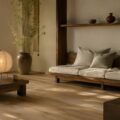 Salon zen aux matières bois clair et paravent shoji