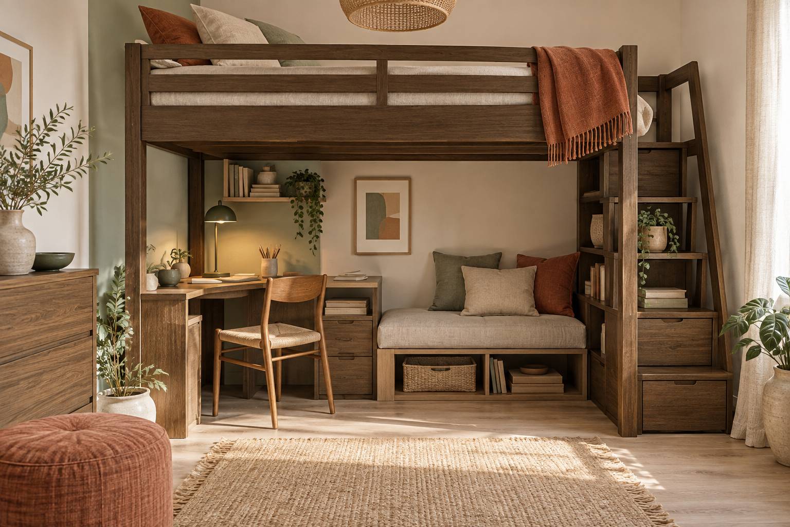 Illustration éditoriale du sujet : Lit mezzanine : 15 astuces ingénieuses pour optimiser l’espace dans une chambre compacte