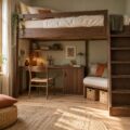 Illustration éditoriale du sujet : Lit mezzanine : 15 astuces ingénieuses pour optimiser l’espace dans une chambre compacte
