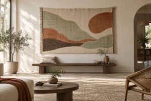 Illustration éditoriale du sujet : Tapis muraux : Sublimez vos murs avec style et raffinement