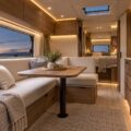 Intérieur de camping-car éclairé par un ruban LED chaud sous les placards